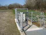 steel tube handrails with mesh panel and gate fitted for pedestrian safety and workers safety